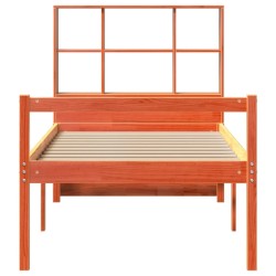 Lit bibliothèque sans matelas cire marron 75x190 cm bois massif 
