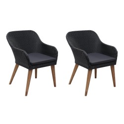 Chaises d'extérieur lot de 2 avec coussins Résine tressée Noir 