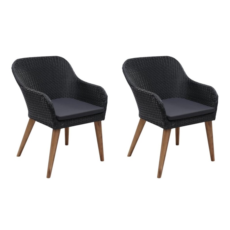 Chaises d'extérieur lot de 2 avec coussins Résine tressée Noir 