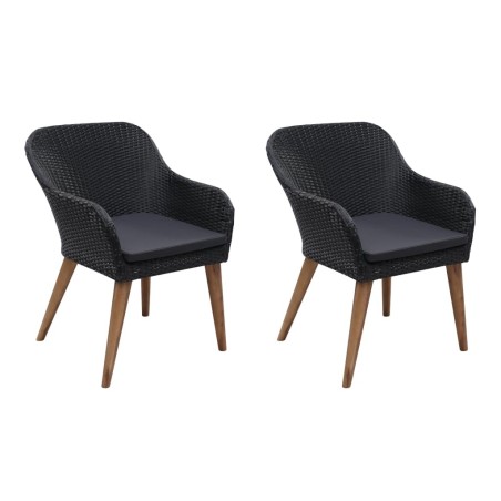 Chaises d'extérieur lot de 2 avec coussins Résine tressée Noir 