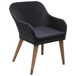 Chaises d'extérieur lot de 2 avec coussins Résine tressée Noir 