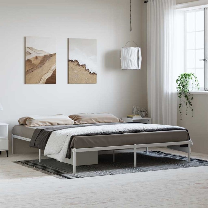 Cadre de lit métal sans matelas blanc 183x213 cm 
