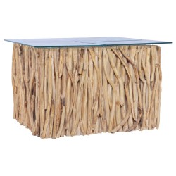Table basse avec dessus en verre 66x66x40cm Bois de teck massif 