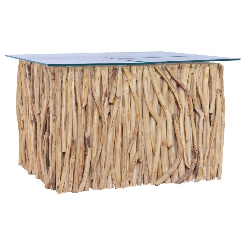 Table basse avec dessus en verre 66x66x40cm Bois de teck massif Table basse avec dessus en verre 66x66x40cm Bois de teck massif