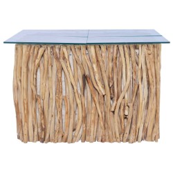 Table basse avec dessus en verre 66x66x40cm Bois de teck massif 
