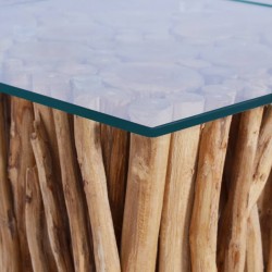 Table basse avec dessus en verre 66x66x40cm Bois de teck massif 