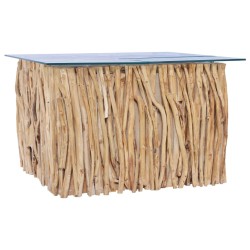 Table basse avec dessus en verre 66x66x40cm Bois de teck massif 