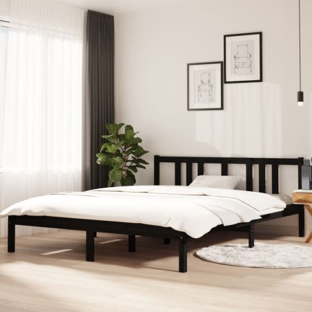Cadre de lit sans matelas noir bois massif 150x200 cm 