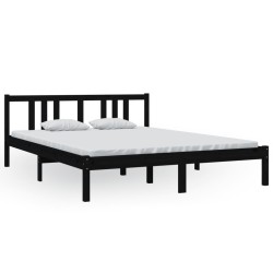 Cadre de lit sans matelas noir bois massif 150x200 cm 