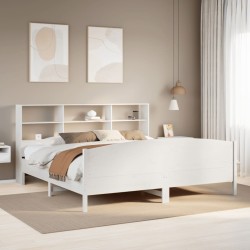 Lit bibliothèque sans matelas blanc 200x200 cm bois pin massif 