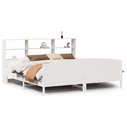 Lit bibliothèque sans matelas blanc 200x200 cm bois pin massif 