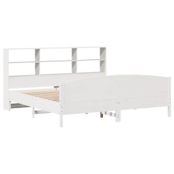 Lit bibliothèque sans matelas blanc 200x200 cm bois pin massif 