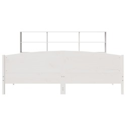 Lit bibliothèque sans matelas blanc 200x200 cm bois pin massif 