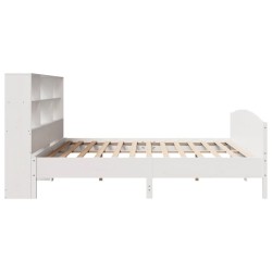 Lit bibliothèque sans matelas blanc 200x200 cm bois pin massif 