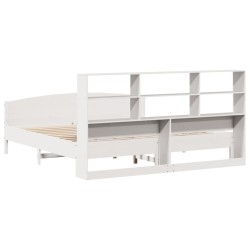 Lit bibliothèque sans matelas blanc 200x200 cm bois pin massif 