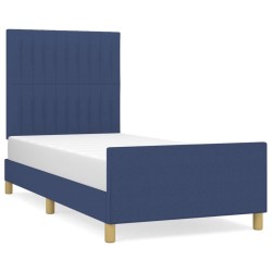 Cadre de lit sans matelas bleu 90x190 cm tissu 