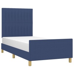 Cadre de lit sans matelas bleu 90x190 cm tissu 