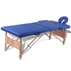 Table de massage pliable Bleu 2 zones avec cadre en bois 