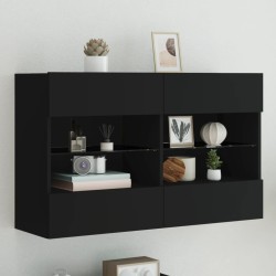 Meuble TV mural avec lumières LED noir 98,5x30x60,5 cm 