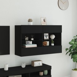 Meuble TV mural avec lumières LED noir 98,5x30x60,5 cm 