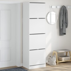 Armoire à chaussures 4 tiroirs rabattables blanc 60x42x204 cm 
