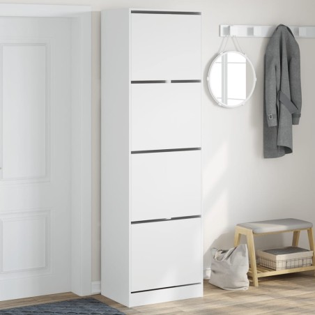 Armoire à chaussures 4 tiroirs rabattables blanc 60x42x204 cm 