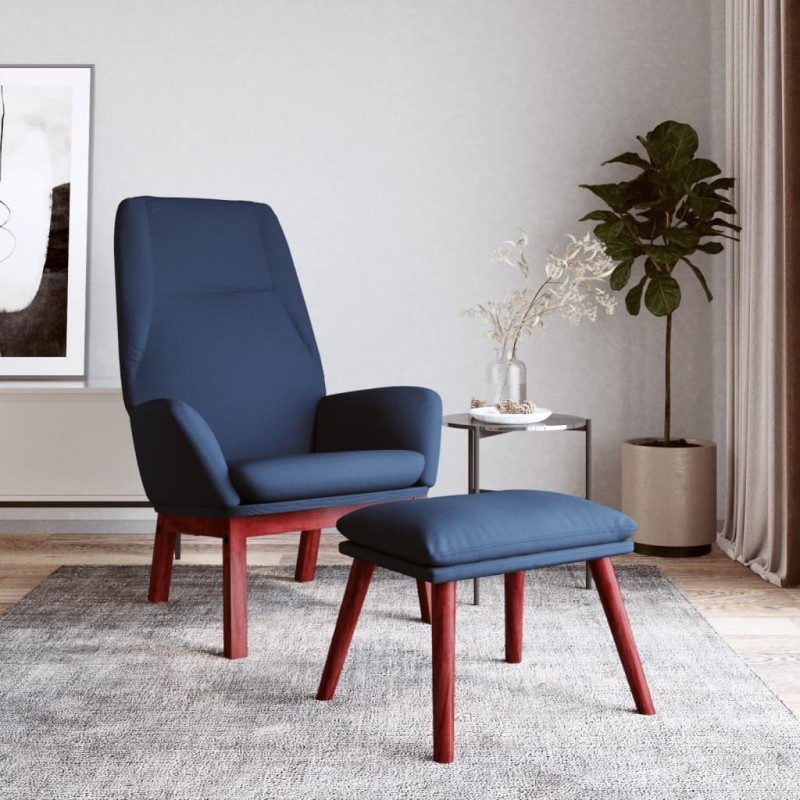 Chaise de relaxation avec repose-pied Bleu Tissu 