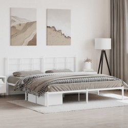 Cadre de lit métal sans matelas et tête de lit blanc 193x203 cm 
