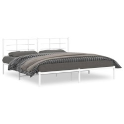 Cadre de lit métal sans matelas et tête de lit blanc 193x203 cm 