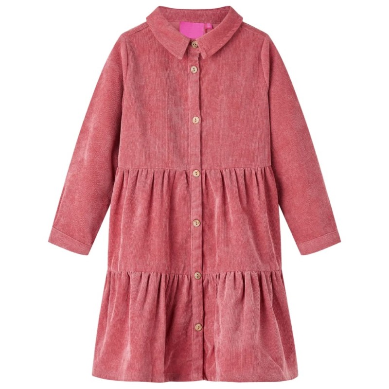 Robe enfants à manches longues velours côtelé rose ancien 140 