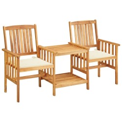 Chaises de jardin avec table à thé et coussins Acacia solide 