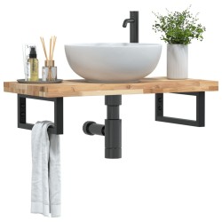 Étagère de vasque murale acier et bois massif d'acacia 