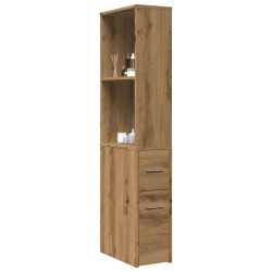 Armoire de salle de bain étroite avec roulettes chêne artisanal 