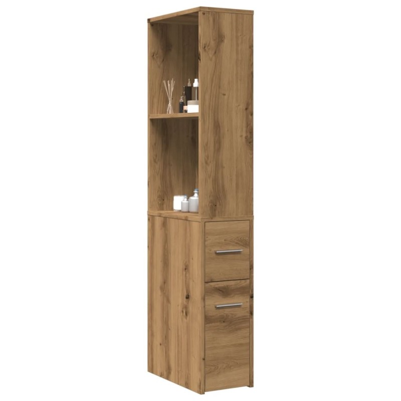 Armoire de salle de bain étroite avec roulettes chêne artisanal 