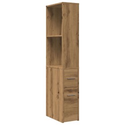 Armoire de salle de bain étroite avec roulettes chêne artisanal 