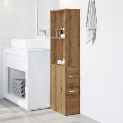 Armoire de salle de bain étroite avec roulettes chêne artisanal 