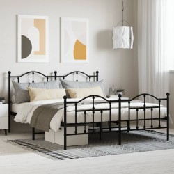 Cadre de lit métal sans matelas avec pied de lit noir 180x200cm 