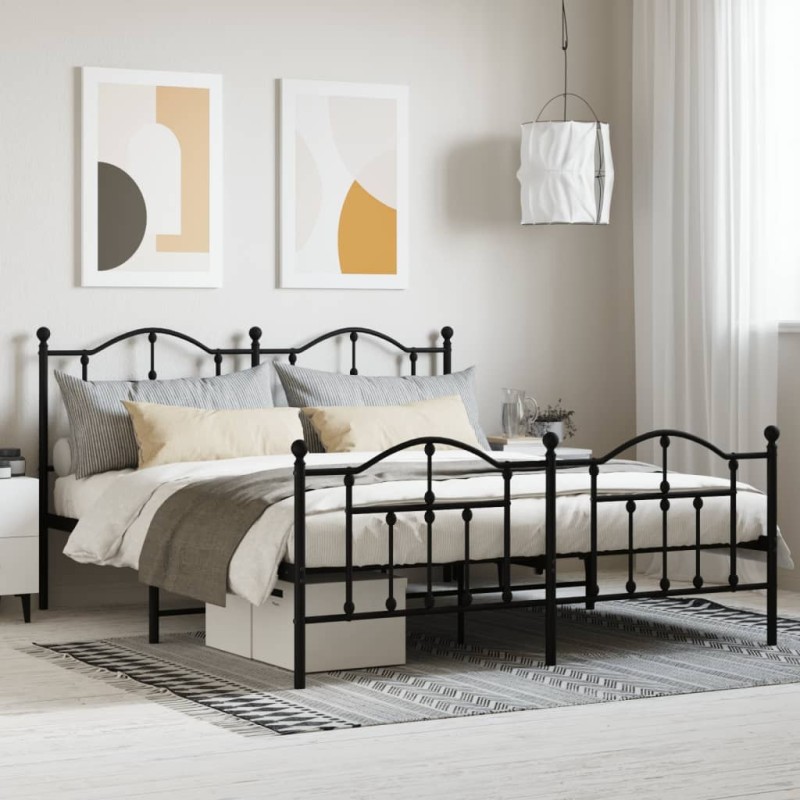 Cadre de lit métal sans matelas avec pied de lit noir 180x200cm 