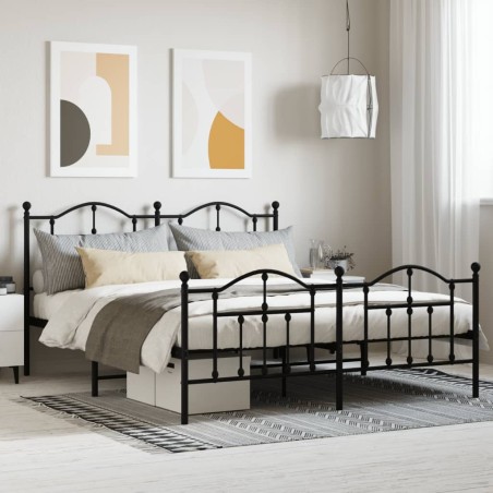 Cadre de lit métal sans matelas avec pied de lit noir 180x200cm 