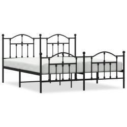 Cadre de lit métal sans matelas avec pied de lit noir 180x200cm 