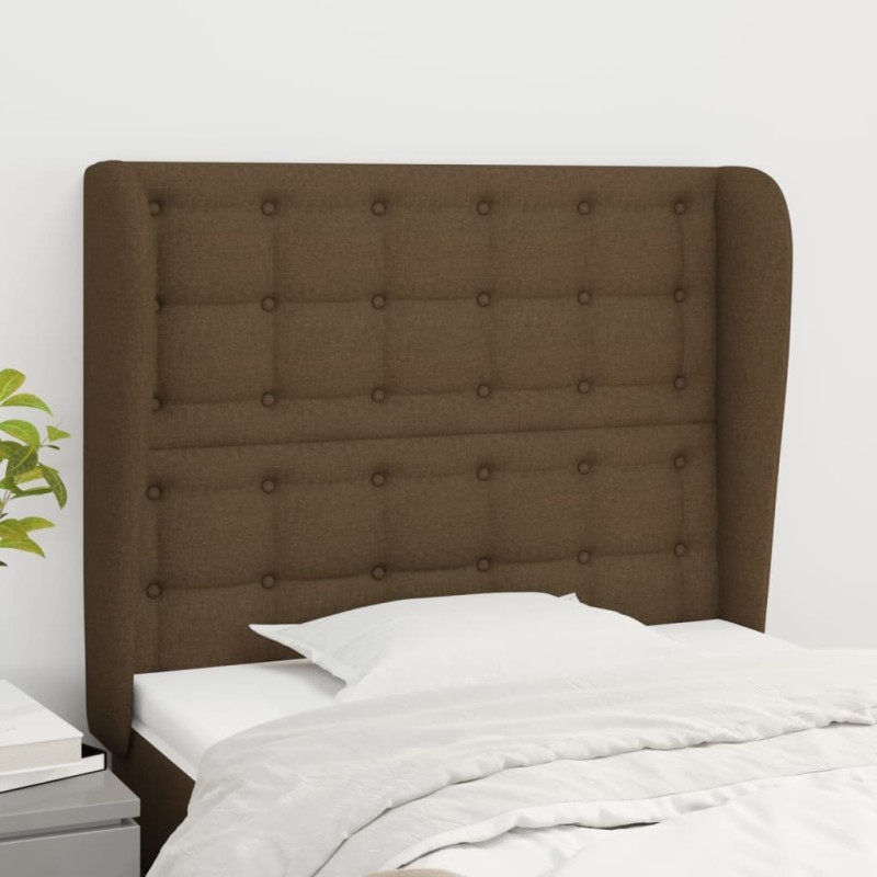 Tête de lit avec oreilles Marron foncé 93x23x118/128 cm Tissu 