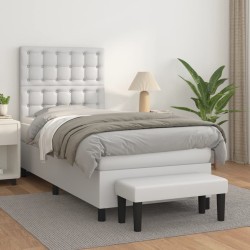 Sommier à lattes de lit avec matelas Blanc 90x200 cm Similicuir 
