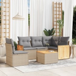 Salon de jardin avec coussins 6 pcs beige résine tressée 