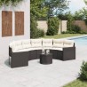 Canapé de jardin table coussins demi-rond noir résine tressée 