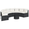 Canapé de jardin table coussins demi-rond noir résine tressée 