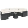 Canapé de jardin table coussins demi-rond noir résine tressée 