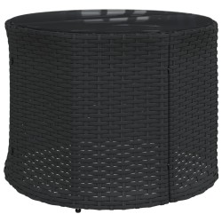 Canapé de jardin table coussins demi-rond noir résine tressée 