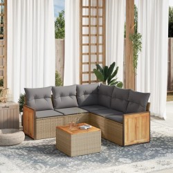 Salon de jardin avec coussins 6 pcs beige résine tressée 