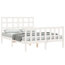 Cadre de lit sans matelas blanc bois de pin massif 