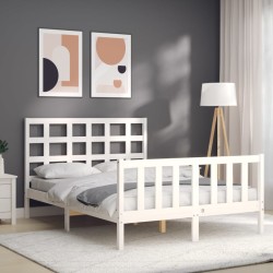 Cadre de lit sans matelas blanc bois de pin massif 